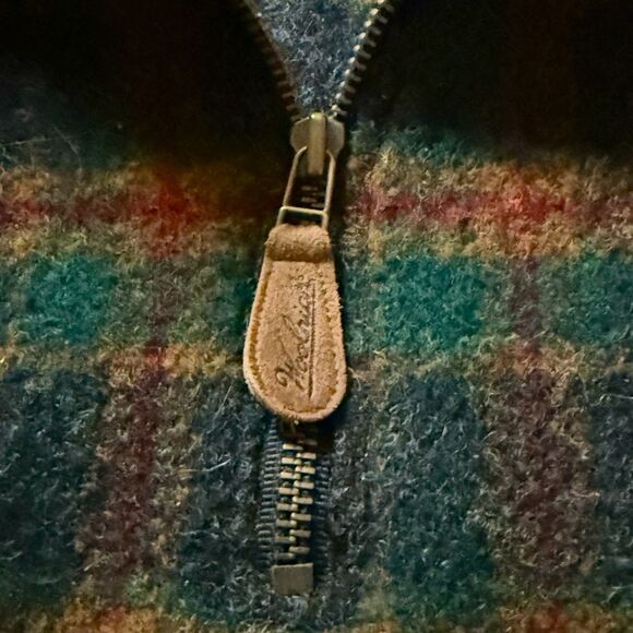 Woolrich Original outerwear wool plaid with green 1/2 zip L - Picture 4 of 10